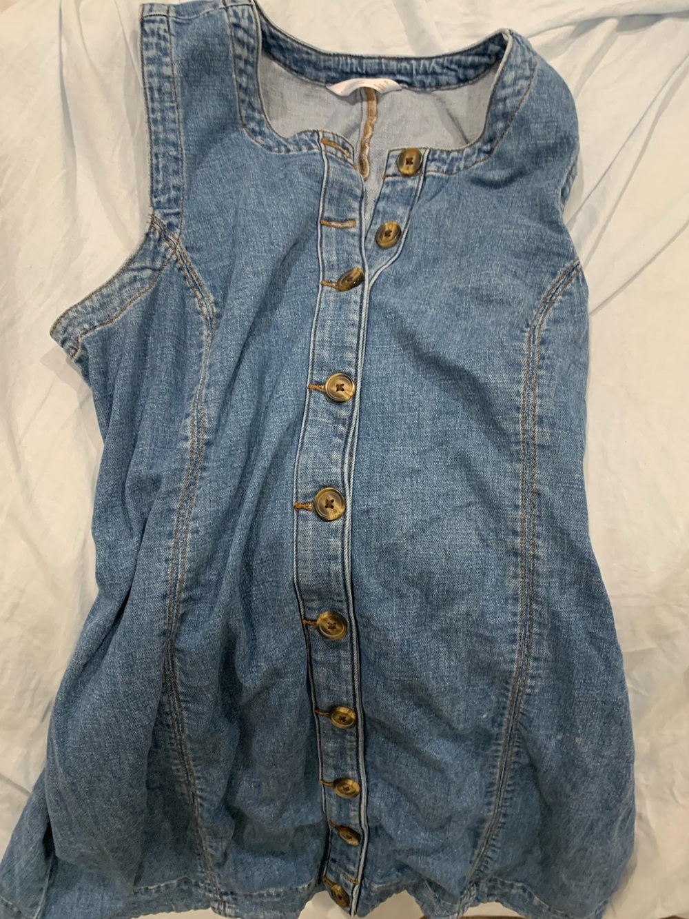 LC Lauren Conrad Light Blue Sleeveless Denim Button-Down Dress